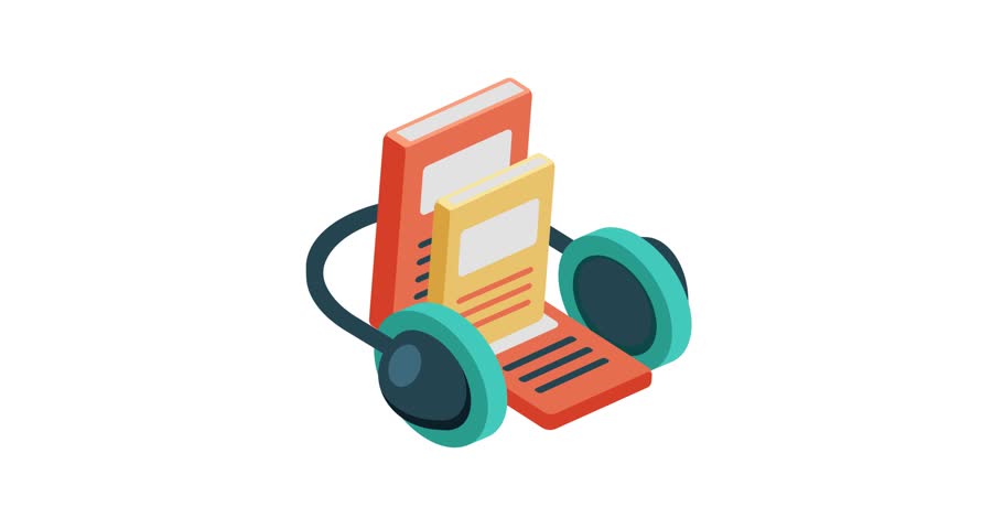 A smooth looping animation of an audiobook icon, symbolizing listening, digital reading, and audio content, perfect for audiobook platforms, e-learning, and audio entertainment projects
