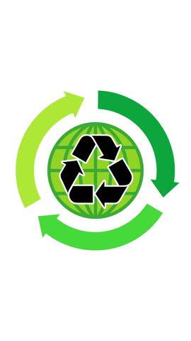 Moving symbol of recycle mark. Loop animation (vertical, White background)