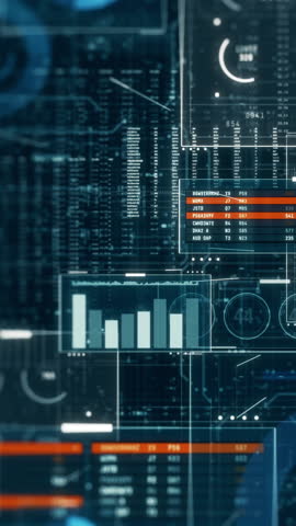 financial charts, random numbers and data, stock market, investment, business concept, online trading, futuristic interface (3d render) vertical video