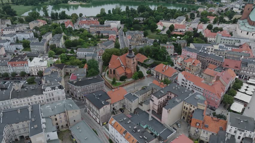 Professional Drone Footage, City Gniezno, Cityscape and Scenic Surroundings, Poland, religious architecture, church, cathedral, historical site