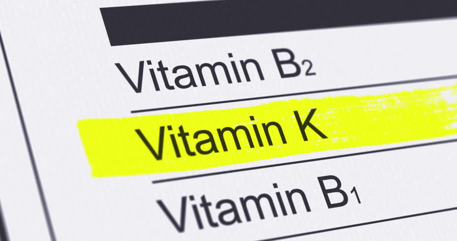 Nutrition Facts Label with Vitamin K, potassium line highlighted, kalium, diet and healthy food concept, footage