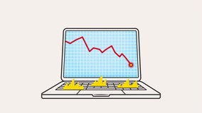 Laptop displaying a decreasing red line graph and flames; suitable for illustrating financial crisis, failing business, data loss, cybersecurity threat - Powered by Shutterstock - Get 15% off with code: PIKWIZARD15