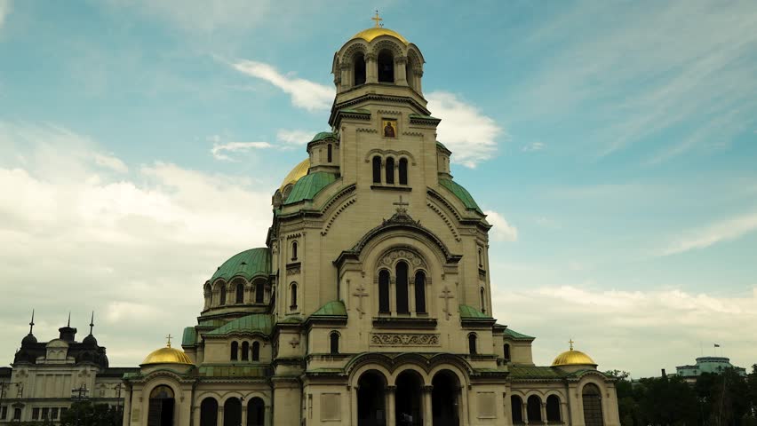 Beautiful low angle view of a memorial in the city center of Sofia, Bulgaria on a sunny day