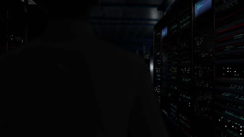 AI in Sports. IT Administrator Activating Modern Data Center Server with Hologram.