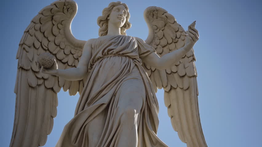 A stunning angel statue with intricate wings symbolizes eternal hope and protection throughout lifes journey. 3D Illustration