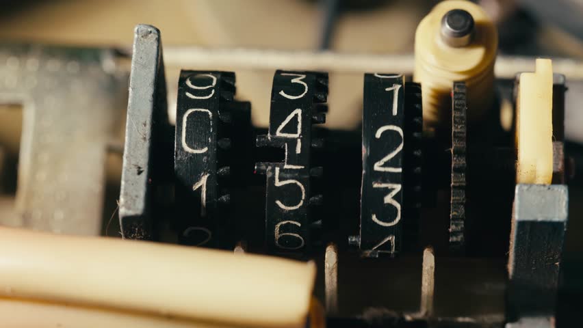 Black mechanical counter on magnetic tape music player. The black mechanical meter has from zero. 