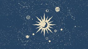 Magic universe, galaxy with orbiting planets around the sun, mystic night sky, space and astrology sorcery, footage - Powered by Shutterstock - Get 15% off with code: PIKWIZARD15
