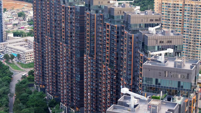 Drone shot of Double Cove residence in Ma On Shan region in Hong Kong