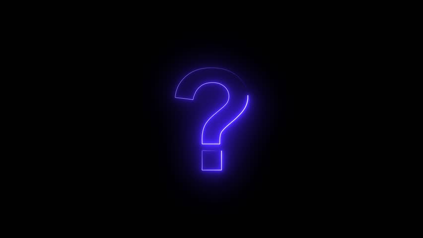 Question mark sign animation. Neon colored digital 3D big question rotating. Cyberspace questions asking doubts confusing problems.