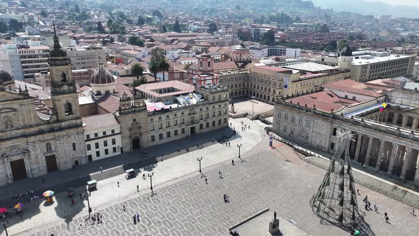 Plaza De Bolivar At Bogota Cundinamarca Colombia. Beautifully Designed Park Adorned With Lush Greenery. Industrial Landscape Buildings Busy. Industrial Town. Bogota Cundinamarca.