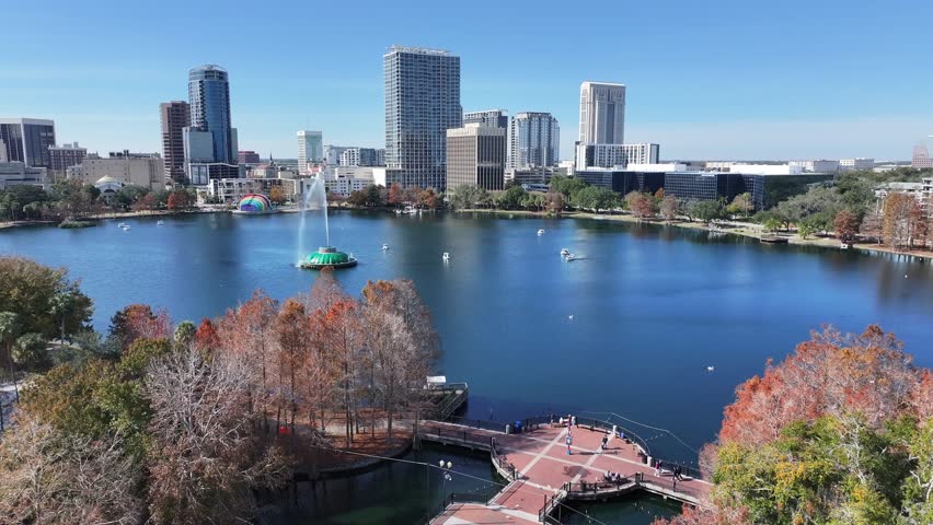 Orlando Skyline At Orlando Florida United States. Breathtaking Aerial Landscape Of Famous Leisure Park Of The City. Industrial Landscape Buildings Beautiful. Industrial Urban. Orlando Florida.
