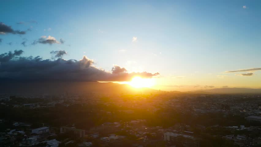 Drone Shot of a Beautiful Sunset Over San Jose Costa Rica