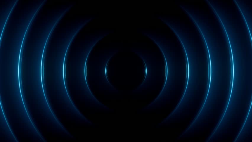 abstract futuristic background animation of dark blue 3d rings wave motion with glowing blue lights, 4k seamless corporate background loop 