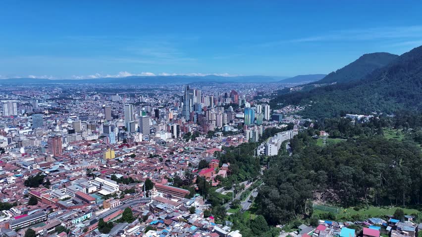 Bogota Skyline In Cundinamarca Colombia. Downtown City Landscape. Stunning Cityscape. Offices Buildings. Bogota Skyline In Cundinamarca Colombia. Skyscrapers Scenery. Outdoors Skyline.