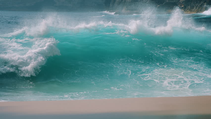 Powerful slow-motion waves crashing at Kelingking Beach Nusa Penida