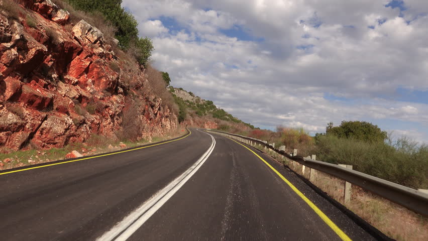 Scenic Mountain Road Israel Winding Path Rocks Blue Sky