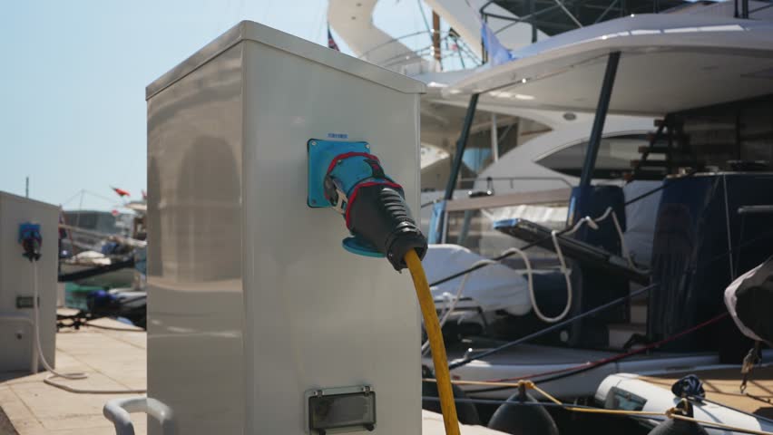 Charging station for boats at the marina.
