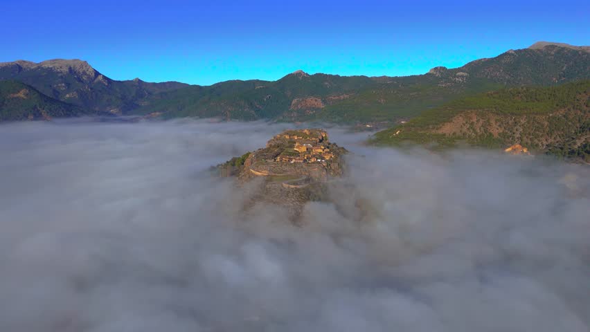 Aerial view of Riópar Viejo, Albacete, Spain