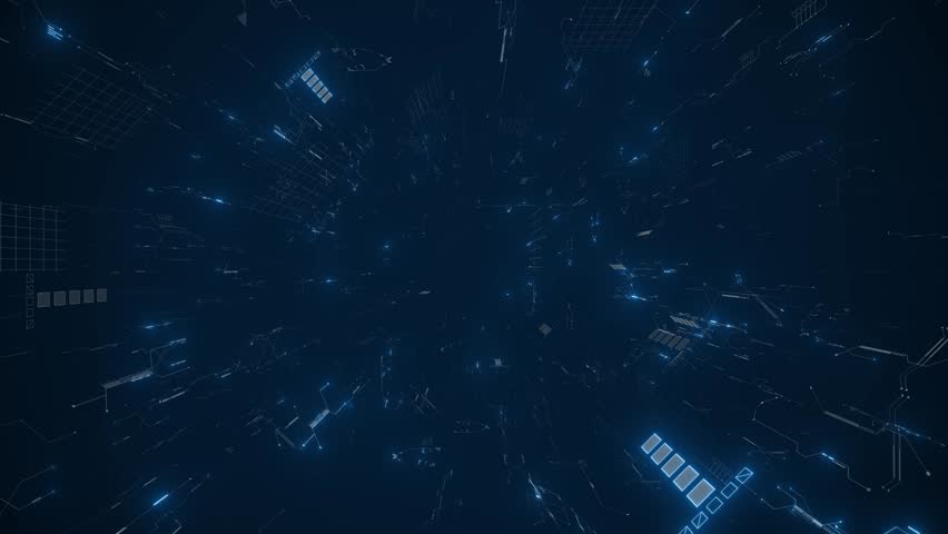 Futuristic 4K animation of dark and black background, featuring blockchain, cryptocurrency, and cybersecurity concepts. Showcasing data transfer, encryption, and digital transactions in cyberspace.