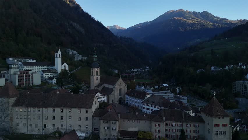 Chur Switzerland alpine city Grisons canton holiday mountain resort, aerial