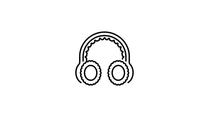 An outline style animated icon of earmuffs 