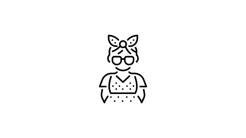 Woman wearing vintage fashion apparel, line style animated icon