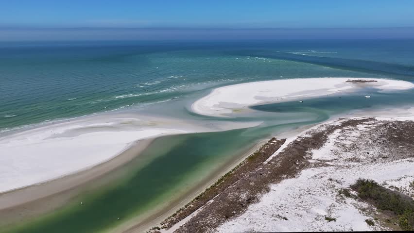 Fort De Soto Park At Saint Petersburg Florida United States. Stunning Tropical Coastline Beach Scene Viewed From Above. Shore Clouds Beach Sea. Outdoor Beach Panorama. Saint Petersburg Florida.