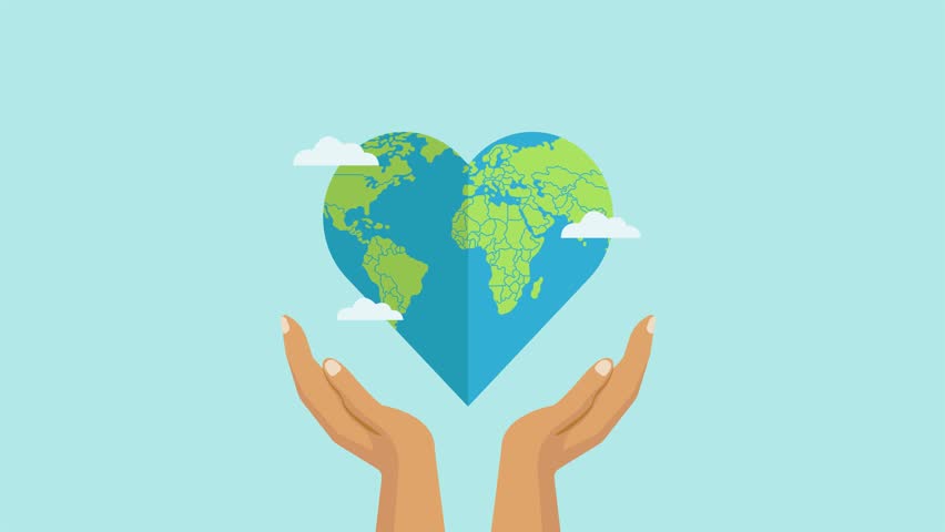 Hands Holding a Heart-Shaped Earth Symbolizing Environmental Care. 4k video animated