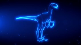 Futuristic holographic 3D animation of a dinosaur scanning and rotating in last 20-second seamless loop. Digital sci-fi visualization with glowing neon wireframe effect - Powered by Shutterstock - Get 15% off with code: PIKWIZARD15
