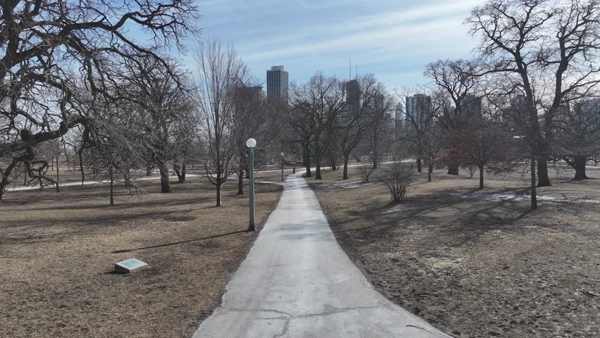 Lincoln Park At Chicago Illinois United States. Famous Botanical Garden Showing The Around The City. Business Sky Background Downtown Cityscape. Drone View Downtown Famous. Chicago Illinois.
