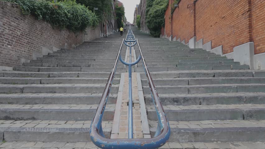 Montagne de Bueren stairs, Liege, Belgium, a long historic staircase framed by walls