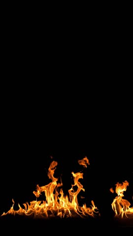 Fire Flame on Black Background Vertical View