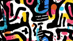 Abstract street art graffiti seamless looped background pattern with wild black and white shapes, colorful doodles, playful forms, and bold lines. Diagonal motion - Powered by Shutterstock - Get 15% off with code: PIKWIZARD15
