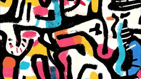 Abstract street art graffiti seamless looped background pattern with wild black and white shapes, colorful doodles, playful forms, and bold lines. Spin motion - Powered by Shutterstock - Get 15% off with code: PIKWIZARD15