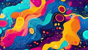 Abstract, colorful cartoon liquid art seamless looped background, flowing shapes bubbles and patterns. Psychedelic vector style, dark colors, surreal, futuristic, 2D. Horizontal motion - Powered by Shutterstock - Get 15% off with code: PIKWIZARD15