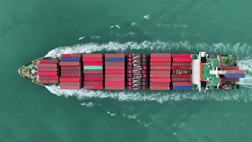 Cargo container Ship, cargo vessel ship carrying container and running for import export concept technology freight shipping sea freight by Express Ship. top view