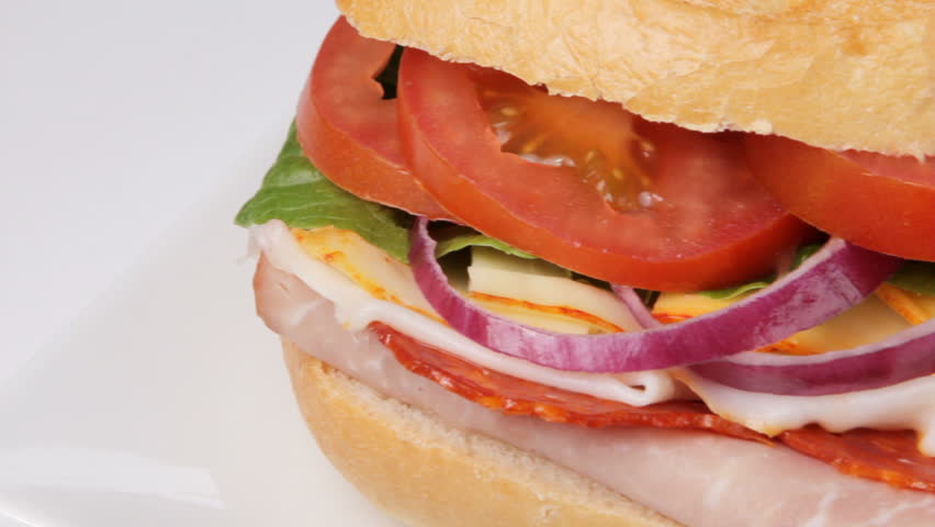 Camera pan of fresh submarine sandwich