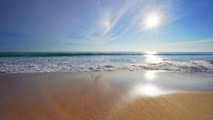 Summer sea tropical andaman sea scenic off Patong beach in phuket thailand with wave crashing on sandy shore, Beautiful sea in summer season,Blue sky background