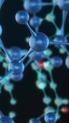 Biology, biochemical concept, biotechnology, scientific research, molecular structure, searching for genetic disease, futuristic interface (3d render) vertical video