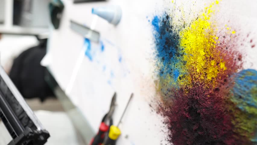 Printer service concept. Disassembly of the printer cartridge for its maintenance and refilling with toner. Vertical video.