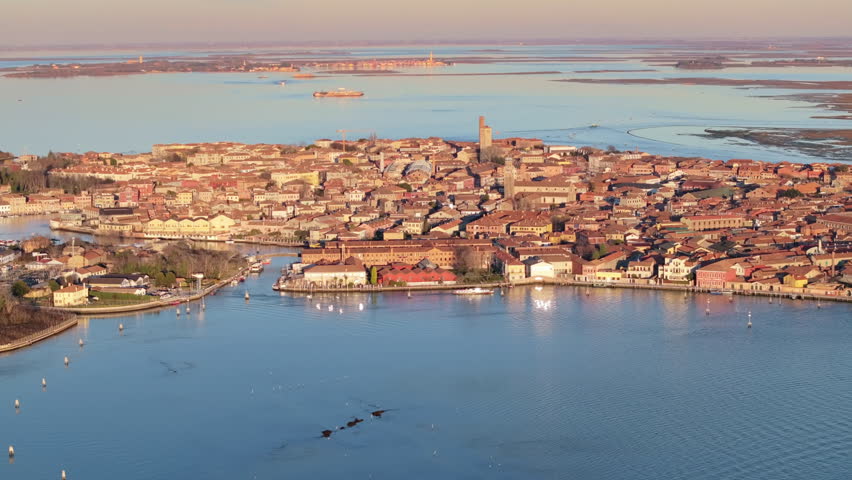 Aerial drone view of the Murano Island, Venice, Italy