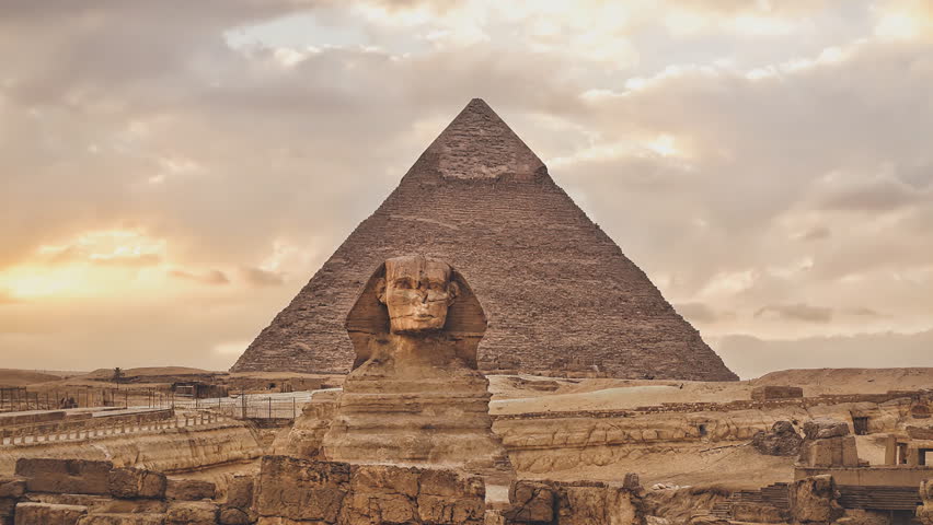A stunning video capturing the iconic Great Sphinx of Giza and the Pyramid of Khafre in Giza, Egypt. (time-lapse)