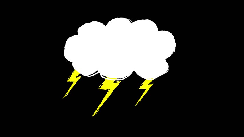 White scribbled cloud with yellow lightning. The animation adds a unique and energetic touch to the classic symbol of weather