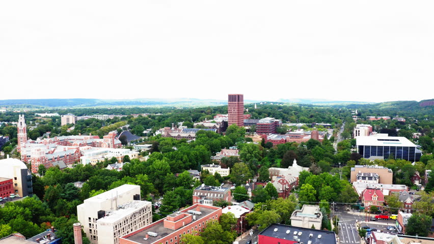 Aerial fly-in showcasing New Haven