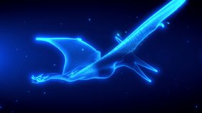 3D rotating holographic Pterodactyl dinosaur bird scanning and revealing in a futuristic digital space, glowing with neon blue light. Seamless looping animation, lasting 20 seconds - Powered by Shutterstock - Get 15% off with code: PIKWIZARD15