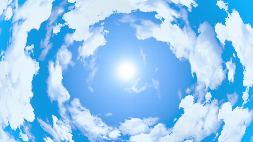 Animation of cherry blossom petals blowing up in a spiral, blue sky and sunlight