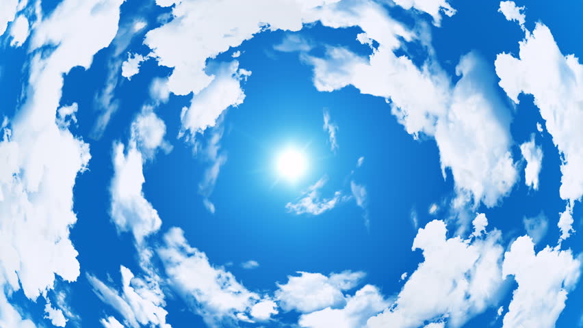 Animation of blue sky and clouds moving in circular motion, with sunlight