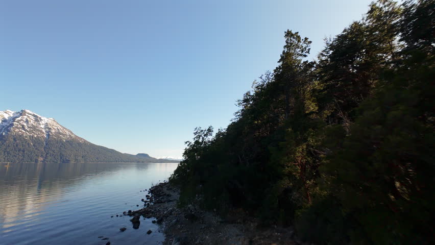 Cinematic FPV drone shot reveal of Lake Nahuel Huapi