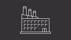 Animated industrial plant white icon. Factory building with chimneys line animation. Manufacturing facility exterior. Isolated illustration on dark background. Transition alpha video. Motion graphic - Powered by Shutterstock - Get 15% off with code: PIKWIZARD15