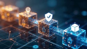 Blockchain security protocol technology. The concept represents safeguarding data integrity, secure transactions, privacy, decentralized networks..4k video - Powered by Shutterstock - Get 15% off with code: PIKWIZARD15